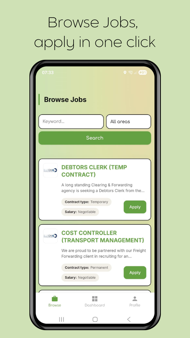 Browse jobs and apply in one click